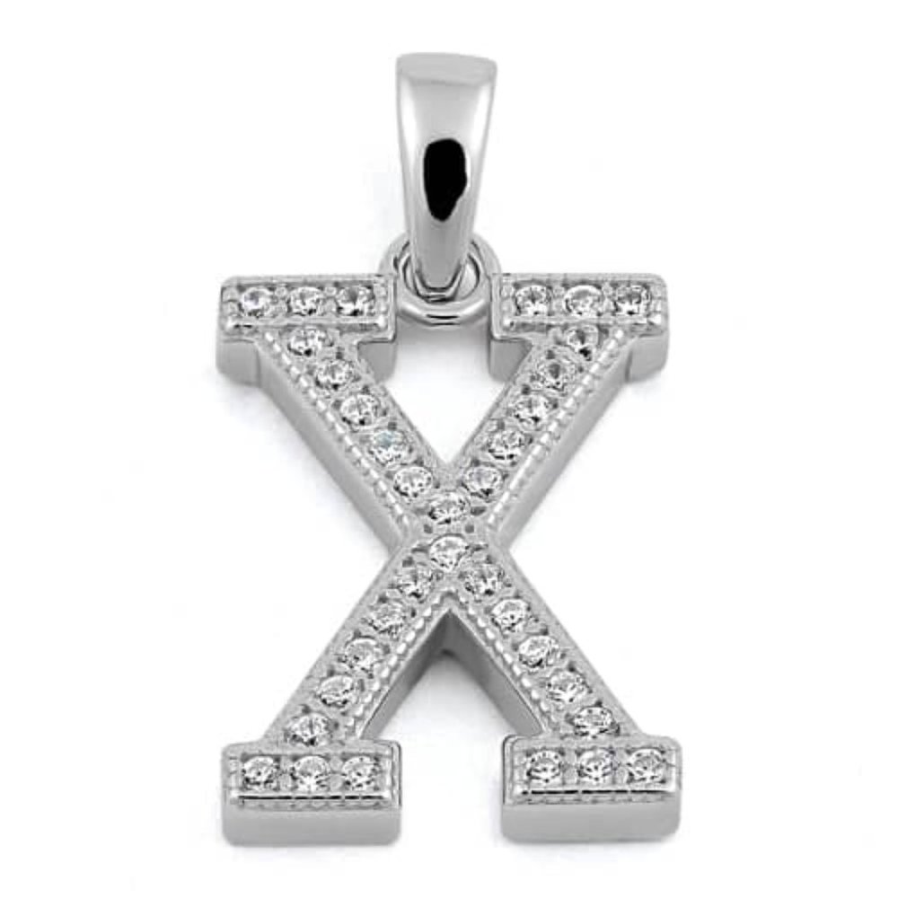 Sterling Silver Letter X CZ Initial Pendant
